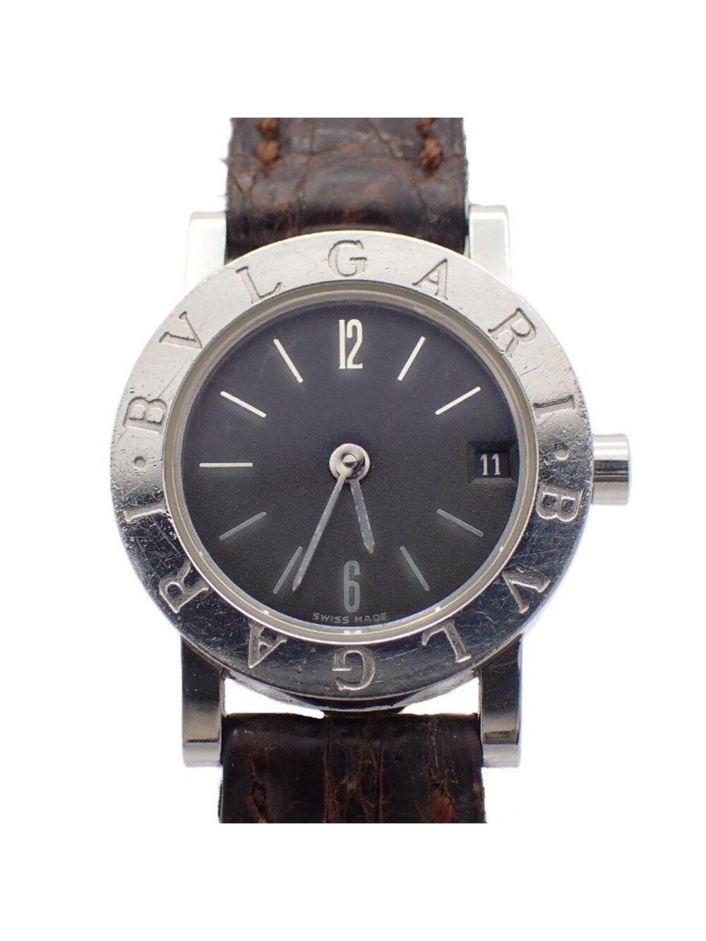 Bvlgari Quartz Watch Black Dial Leather Strap Third Party Buckle